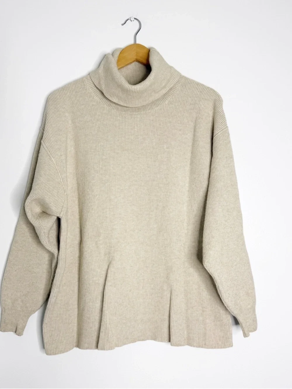 Free People Softly Structured Tunic Sweater Small Ribbed Turtleneck Cream